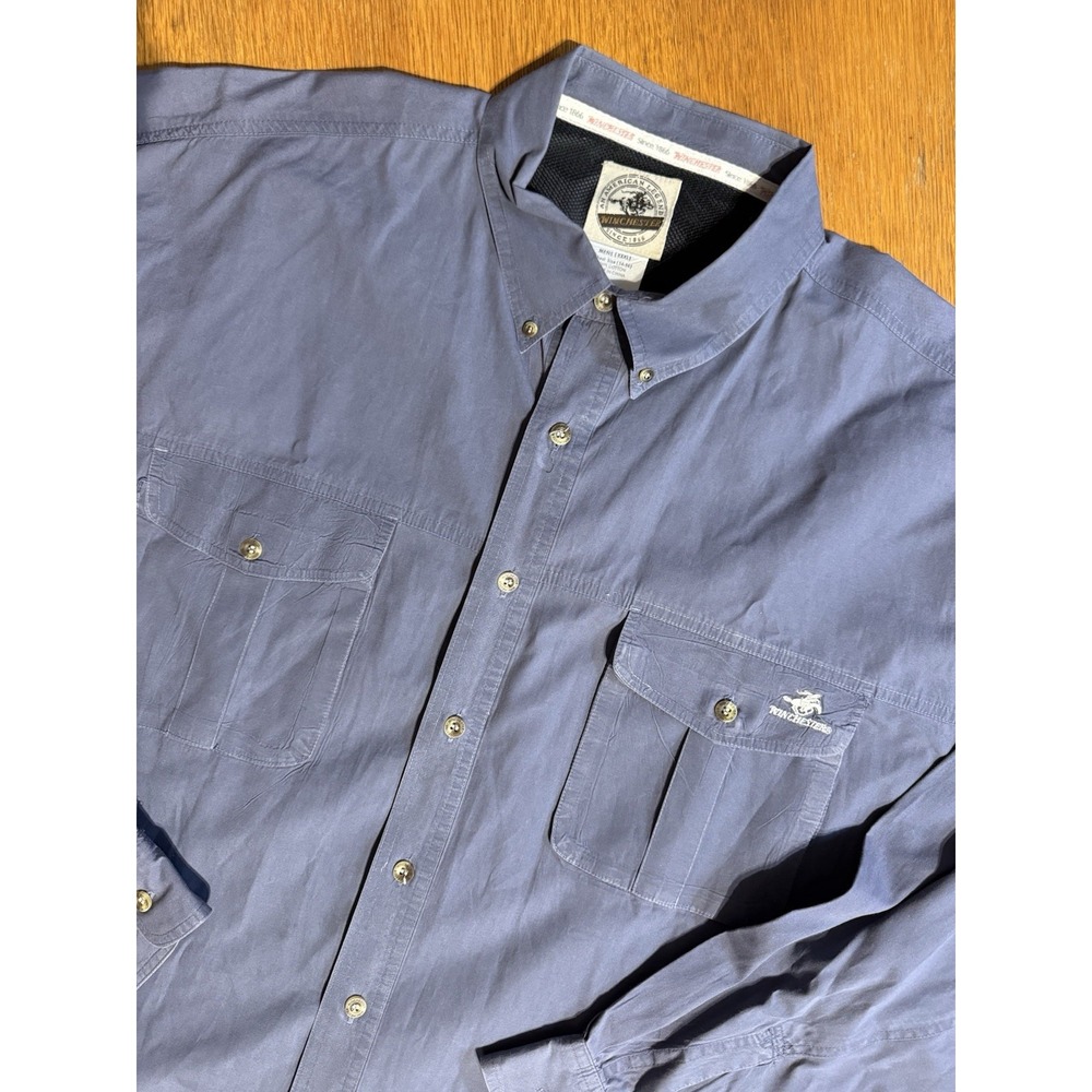 Winchester Outdoor Shirt 3XL Blue Button Front Utility Pockets Cotton‎ Hunting
